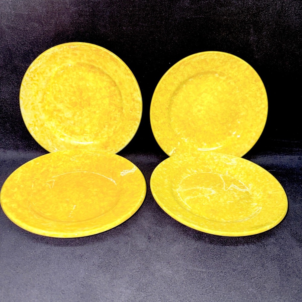 Stangl Pottery Yellow Caughley Spongeware Pattern Set of 4 Dessert Plates